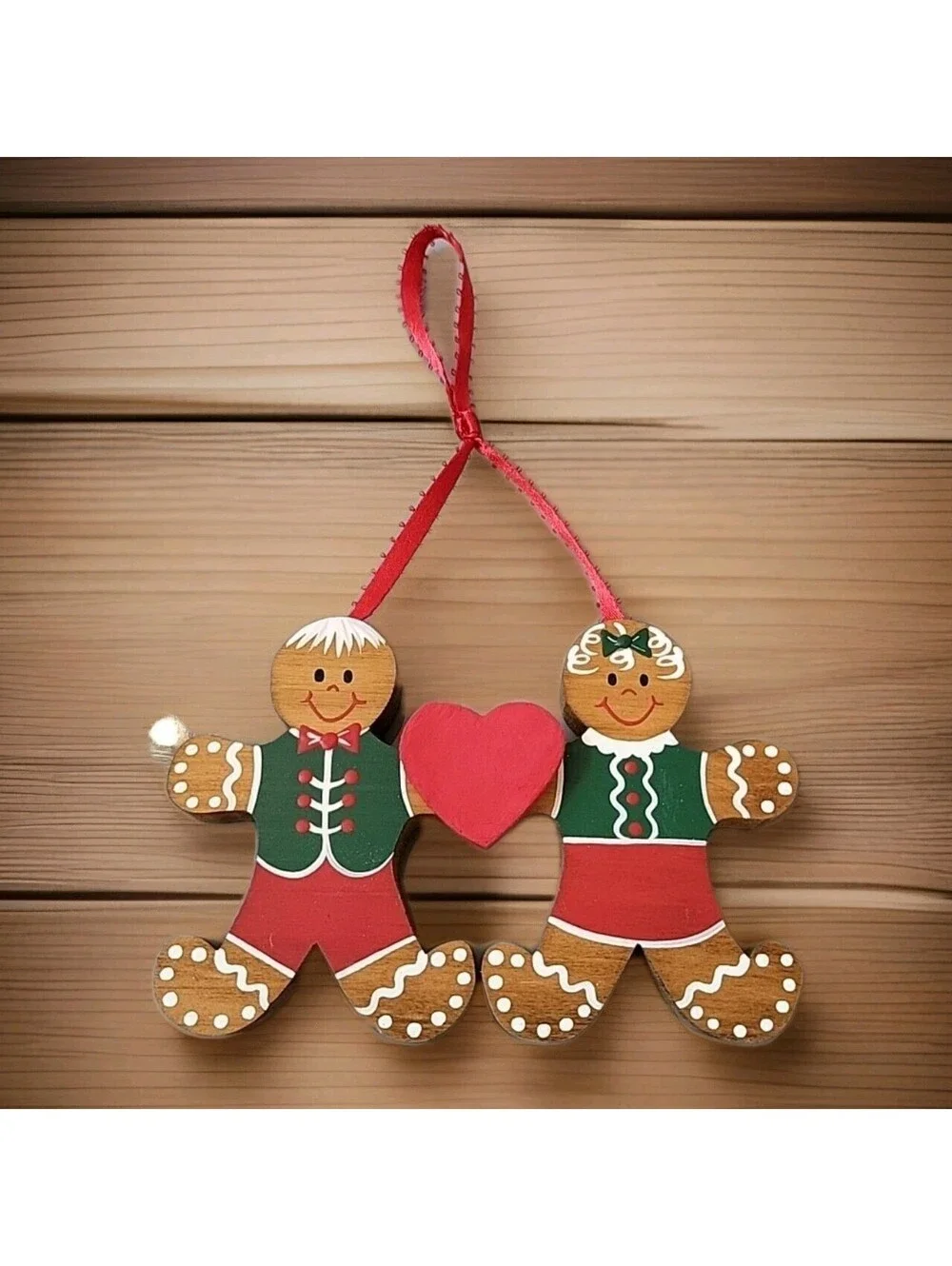 Vtg Christmas Ornament Decoration Gingerbread Couple1990 Signed Maryann Sanders